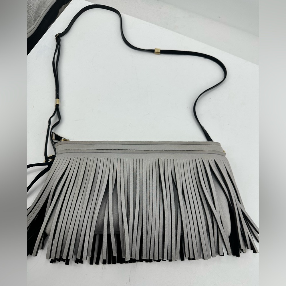 Save My Bag Neoprene Fringe Crossbody Bag Clutch Grey Made in Italy